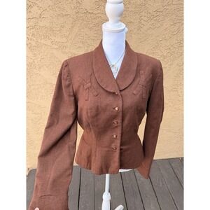 1940's Vintage Wool Printzess Brown Blazer With Bow Details Great Condition